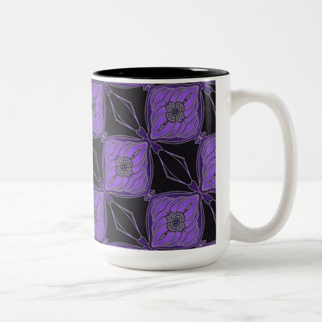 Black and Purple Abstract Floral Diamonds Mug (Right)