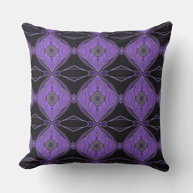 Black and Purple Abstract Floral Diamonds PIllow (Front)