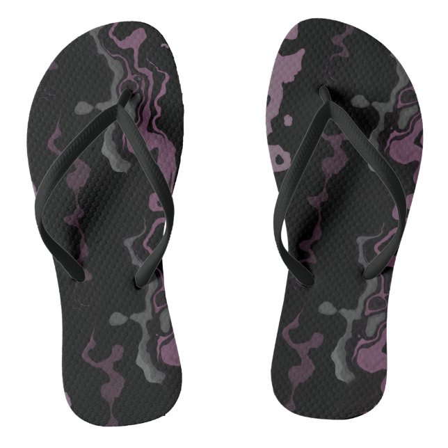 Black and Purple Abstract Thongs (Footbed)