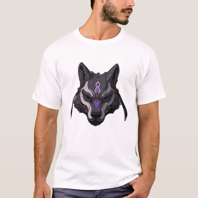 Black and Purple Anime Wolf Mask  T-Shirt (Front)