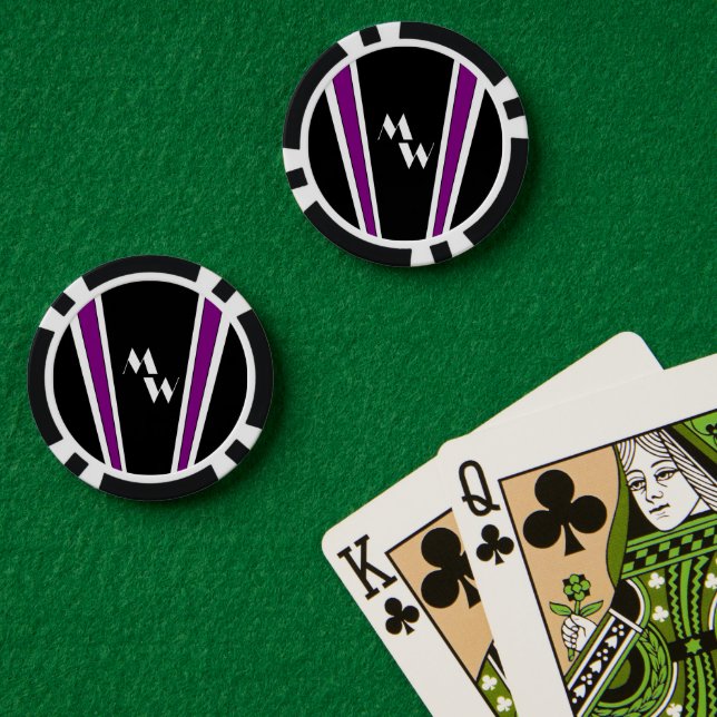 Black And Purple Art Deco Design Monogrammed Poker Chips (Poker Table (Double))