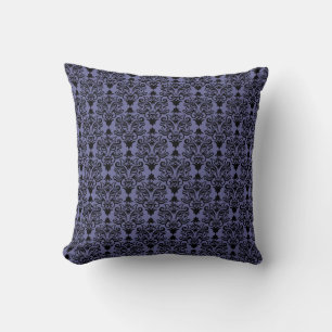 Black and Purple Cat Damask Pattern Pillow
