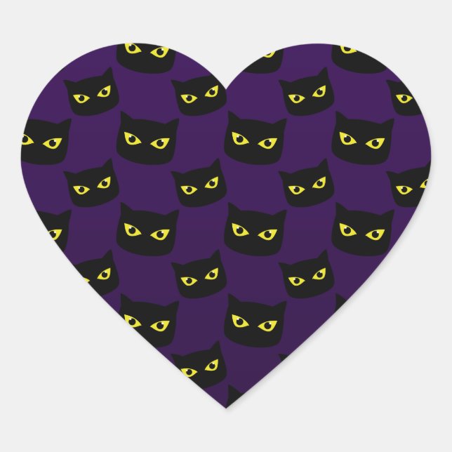 Black and purple cat Halloween pattern Monogram Heart Sticker (Front)