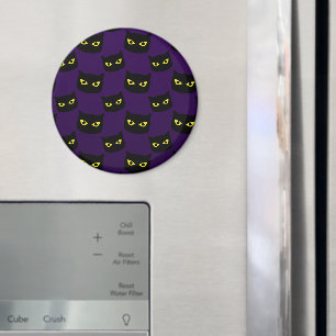 Black and purple cat yellow eyes Halloween pattern Magnet