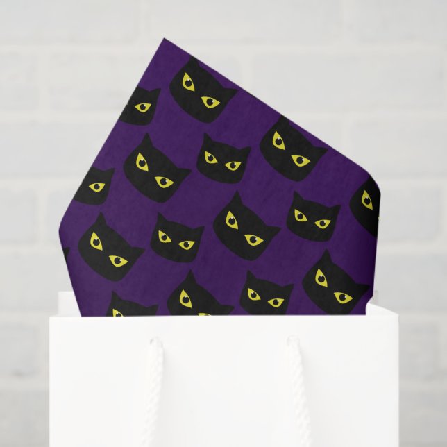 Black and purple cat yellow eyes Halloween pattern Tissue Paper (Gift Bag)
