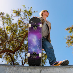 Black and Purple Celestial Space Photo Skateboard