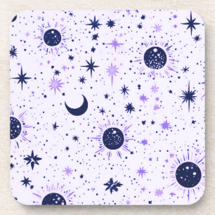 Black and Purple Celestial Sun Moon Stars Coaster