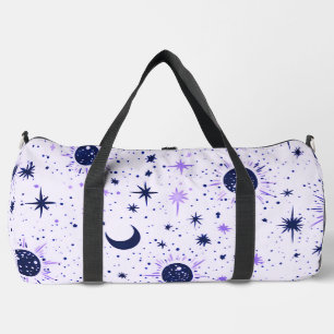 Black and Purple Celestial Sun Moon Stars Duffle Bag