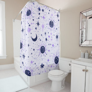 Black and Purple Celestial Sun Moon Stars Shower Curtain