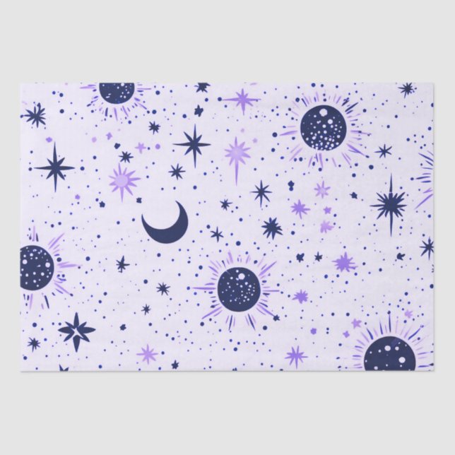 Black and Purple Celestial Sun Moon Stars Tissue Paper (Front)