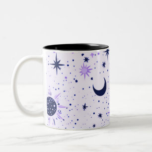 Black and Purple Celestial Sun Moon Stars Two-Tone Coffee Mug