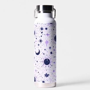 Black and Purple Celestial Sun Moon Stars Water Bottle