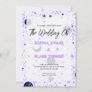 Black and Purple Celestial Sun Moon Stars Wedding Invitation