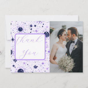 Black and Purple Celestial Sun Moon Stars Wedding Thank You Card
