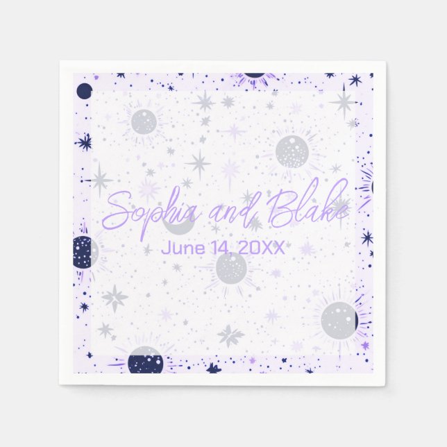 Black and Purple Celestial Wedding Napkin (Front)