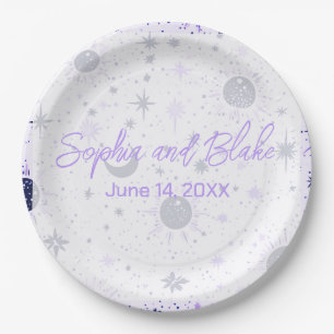 Black and Purple Celestial Wedding Paper Plate