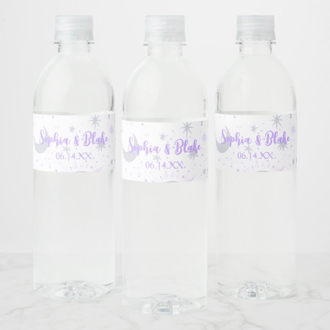 Black and Purple Celestial Wedding Water Bottle Label (Bottles)
