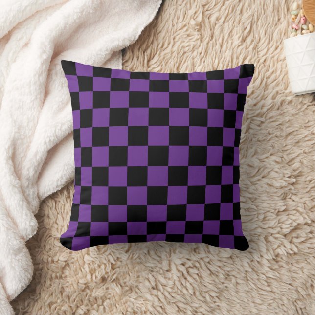 Black and Purple Checkered Print Cushion (Blanket)
