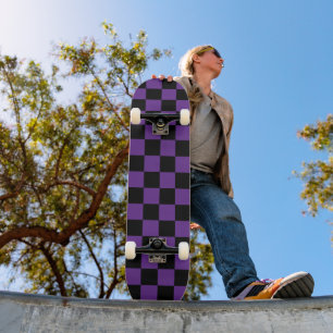 Black and Purple Chequered Print Skateboard