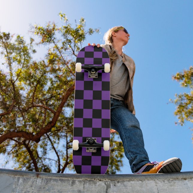 Black and Purple Chequered Print Skateboard (Outdoor 1)