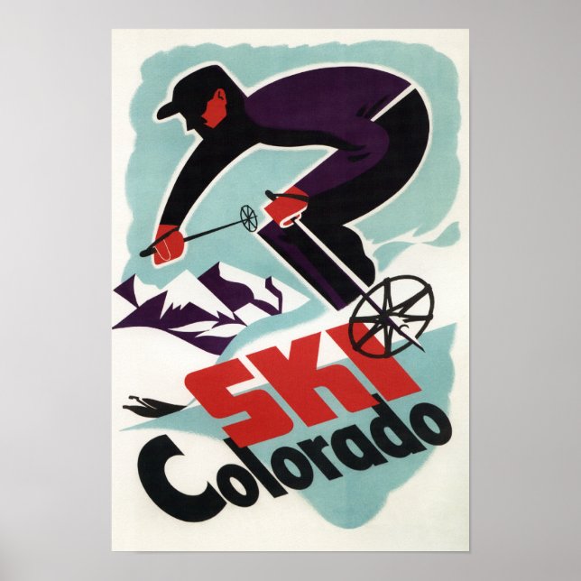 Black and Purple Clothed Skier Poster (Front)