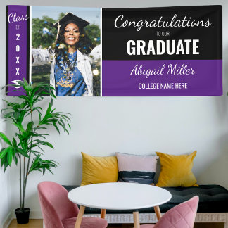 Black And Purple Congratulations Graduate Photo Banner