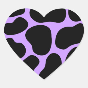 Black and Purple Cow Print Pattern. Heart Sticker