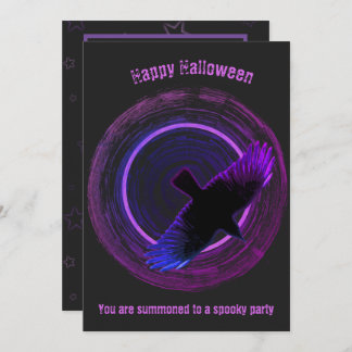 Black and Purple Crow Halloween Invitation