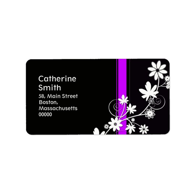 Black and Purple Daisy Address Labels (Front)