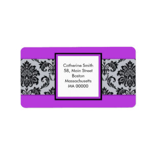 Black and Purple Damask Address Labels