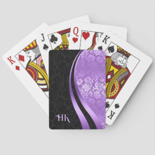 Black and purple damask dynamic lines design playing cards