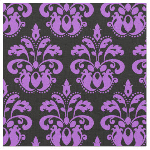Black and purple   damask pattern fabric