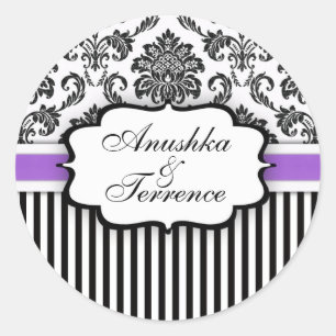 Black and Purple Damask Stripe Wedding Sticker