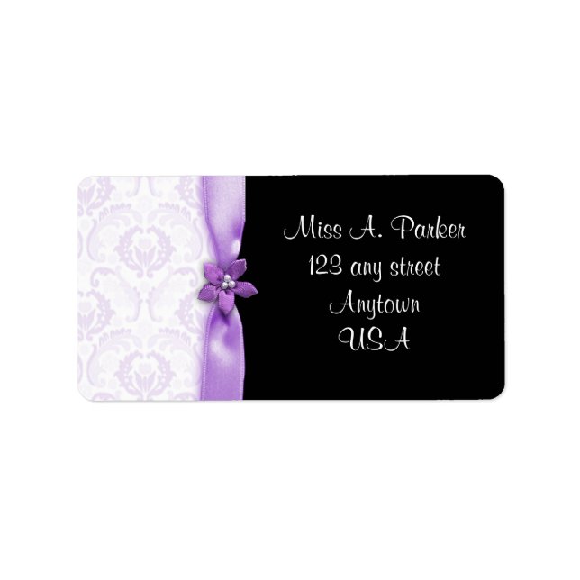 Black and Purple Damask Wedding Address labels (Front)