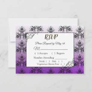 Black and Purple Damask Wedding RSVP card