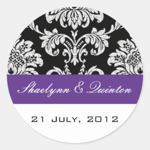 Black and Purple Damask Wedding Sticker