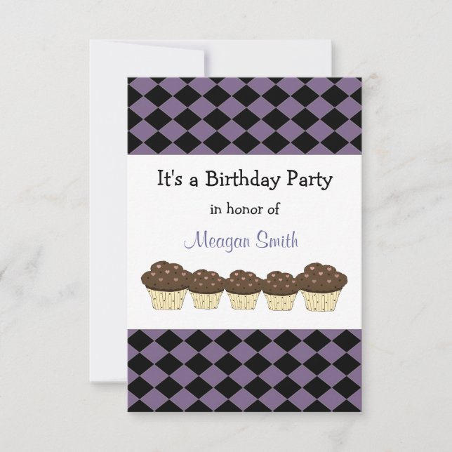 Black and Purple Diamond Birthday Invitation (Front)