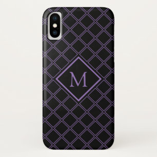 Black and Purple Diamond Pattern Monogram iPhone X Case