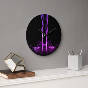 Black and Purple Dragon Smoke Large Clock