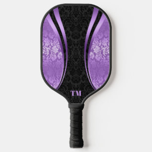 Black and Purple Dynamic Stripes Damasks Pickleball Paddle