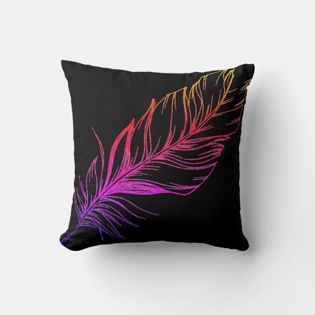 Black and Purple Feather Throw Pillow (Front)