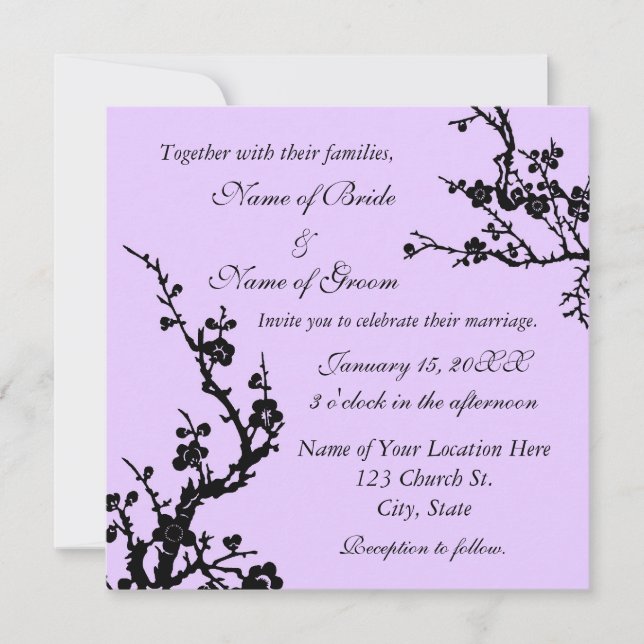Black and Purple Floral Wedding Invitation Cards (Front)