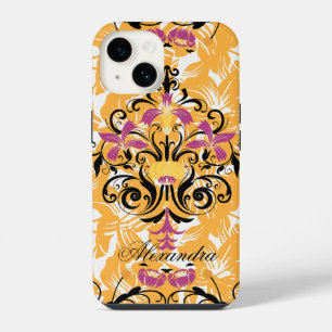 Black and Purple Flowers, Striking Art iPhone 14 Case