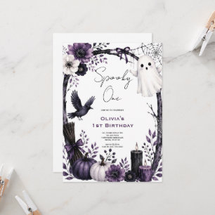 Black And Purple Ghost Halloween Birthday Party Invitation