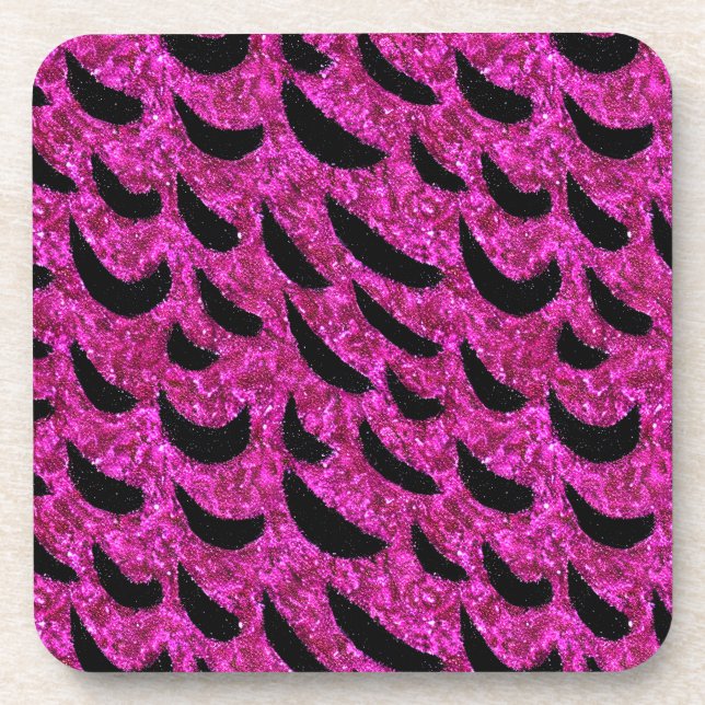 Black and Purple Glitter Animal Print Pattern Coaster (Front)