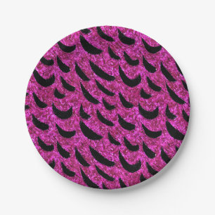 Black and Purple Glitter Animal Print Pattern Paper Plate