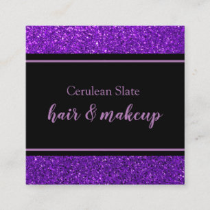 Black and Purple Glitter Girly Sparkle Salon Square Business Card