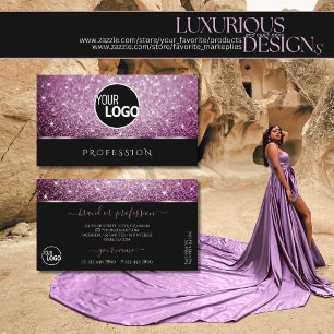 Black and Purple Glitter Luminous Stars with Logo Business Card