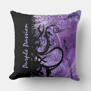 Black and Purple Goth Pattern Throw Pillow