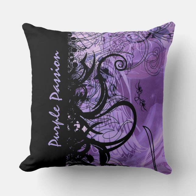 Black and Purple Goth Pattern Throw Pillow (Front)